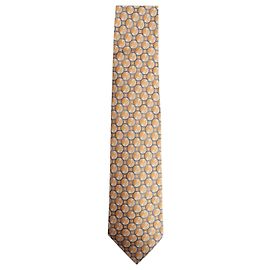 Lanvin Cravatta in seta stampata oro e blu D'oro