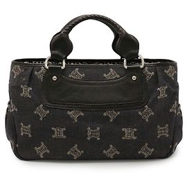 Céline Celine Anagram Denim Leather Handbag Black