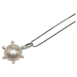Colar com pingente Tasaki K18WG Mabe Pearl Diamond Prata