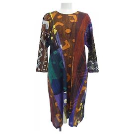 Issey Miyake PLEATS PLEASE Plissee-Kleid Braun Grün Lila