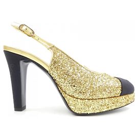 Décolleté Chanel G37586Y55350 Glitter & Grosgrain Nero D'oro
