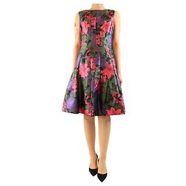 Oscar de la Renta Robe à empiècements floraux sans manches multicolore - taille UK 16 Multicolore