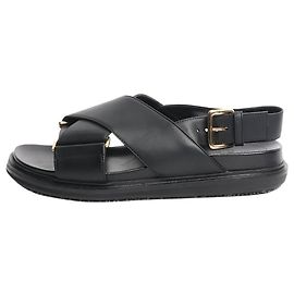 Marni Black Fussbett leather cross-strap sandals - size EU 38.5 Black