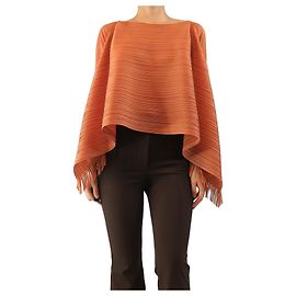 Pleats Please Orangefarbenes Plissee-Oberteil mit Fransen-Details - Einheitsgröße Orange