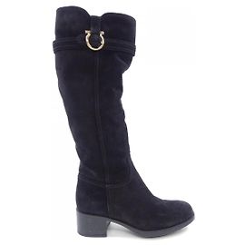 Salvatore Ferragamo Shearling Long Boots Black
