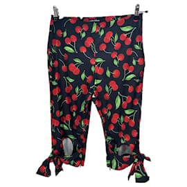 Autre Marque Caprihose mit Kirschmuster Schwarz