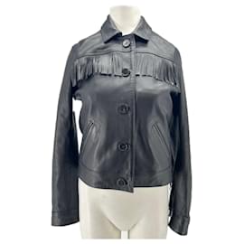 The Kooples Schwarze Lederjacke mit Fransen Schwarz