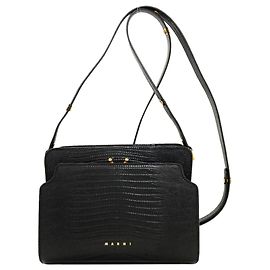 Borsa a tracolla Marni Trunk Reverse Embossed Leather Nero