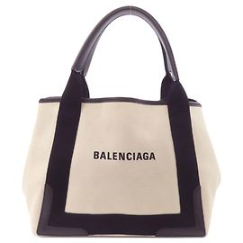 Balenciaga Navy Cabas Handbag Black White