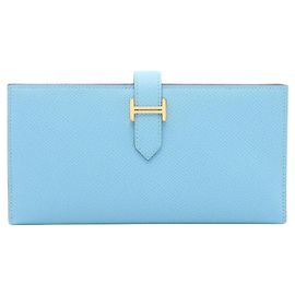 Hermès Cartera larga bi-fold Hermes Bearn Soufflé Verso Azul Verde