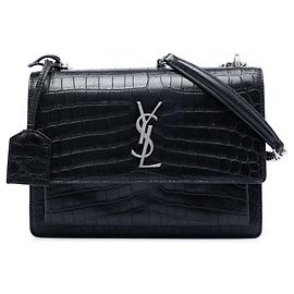 Borsa a tracolla Monogram Sunset in pelle nera con stampa coccodrillo misura Medium Saint Laurent Nero