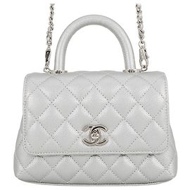 Borsa Chanel Silver Extra Mini Metallic Quilted Caviar Coco Top Handle Argento