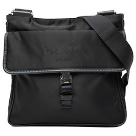 Borsa a tracolla Prada Black Saffiano Trimmed Tessuto Zip Top Nero