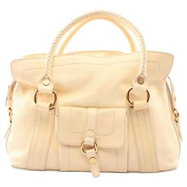 Céline Bolsa de mão Celine em couro Macadam na cor Marfim Cru