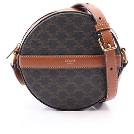 Céline Bolsa de Ombro Celine Triomphe Round Purse Marrom Preto