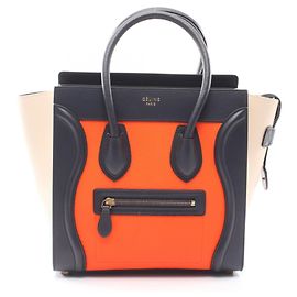 Céline Celine Luggage Micro Shopper Tote Bag Beige Orange Marineblau