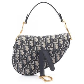 Borsa Christian Dior Dior Saddle Bag Mini Oblique Jacquard Nero Beige Blu navy