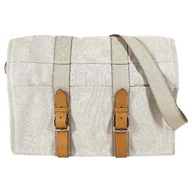 Hermès Bolsa de ombro em algodão e couro bege Hermes Bege