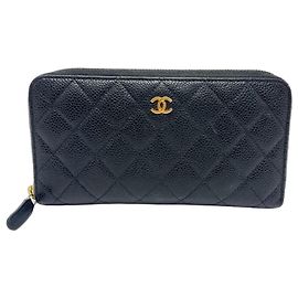 Portafoglio lungo in pelle di vitello martellata nera Chanel Nero