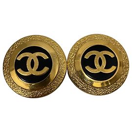 Boucles d'oreilles à clip Chanel Vintage Coco Mark Doré