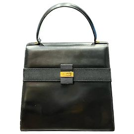 Salvatore Ferragamo Black Leather Handbag with Vara Ribbon Black