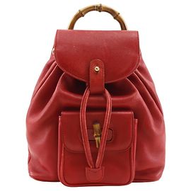 Gucci Vintage Bamboo Backpack Leather Mini Red