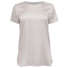 Camiseta Cortona Max Mara Leisure em cetim de seda off-white Branco