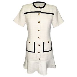 Robe courte en tweed à boutons Sandro, blanc, polyester Blanc Écru
