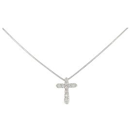Autre Marque Colar de Cruz de Diamantes e Platina Prata