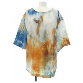 Camiseta de seda Louis Vuitton Marrom Azul Azul marinho