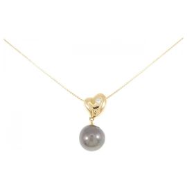 Autre Marque Au750 Schwarze Südseeperlen-Diamant-Halskette Golden