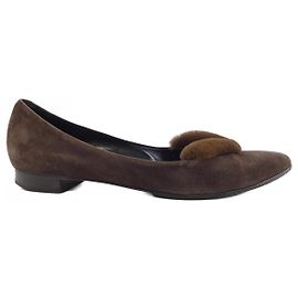 Hermès Flache Schuhe Shearling Flache Schuhe Braun