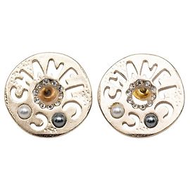 Chanel Gold-Plated Rhinestone Stud Earrings Golden
