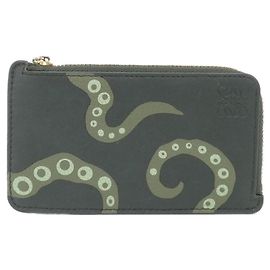 Porta-moedas de couro Khaki Loewe Caqui