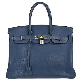 Hermès Hermes Birkin Handbag Blue Togo with Palladium Hardware 35 Blue