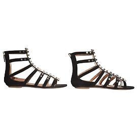 Alaïa Sandali Gladiatore Piatti in Scamosciato Nero con Borchie Nero