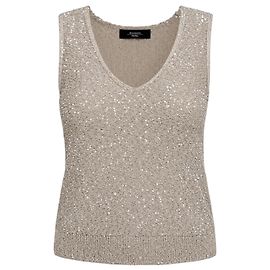 Weekend Max Mara Champagne Sequined Knit Top New Size M Quiet Luxury Silvery Beige