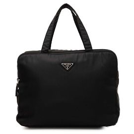 Borsa a mano con placca logo Triangle Prada Nero