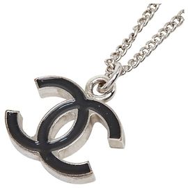 Chanel Coco Mark Halskette Schwarz Silber