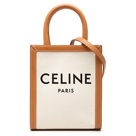 Céline Celine Vertical Cabas Handtasche Braun Weiß