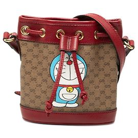 Borsa a secchiello Mini GG Supreme Gucci x Doraemon Marrone Rosso