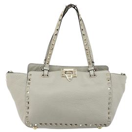 Tote Valentino Garavani Rockstud em couro texturizado Medium Marrom