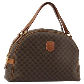 Céline CELINE Macadam Canvas Handtasche PVC Leder Braun Gold Auth 184709 Braun Golden
