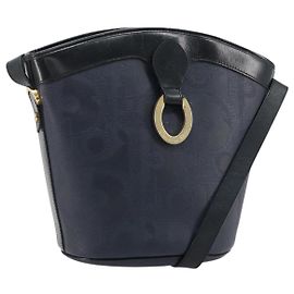 Borsa a tracolla Christian Dior Trotter Canvas PVC Blu Navy Oro Auth BA13388A D'oro Blu navy