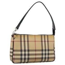 BURBERRY Nova Check Accessory Pouch PVC Beige Silver Auth 185460 Silvery Beige
