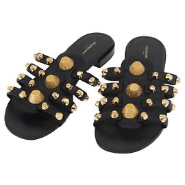 Sandali BALENCIAGA in pelle nera Auth 185184A Nero