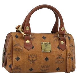 Bolsa Mini Boston MCM Logogram Vicetos PVC 2way Marrom Dourado Auth 185458 Marrom Dourado