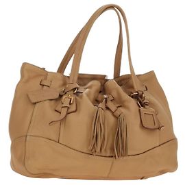 Sac cabas PRADA en cuir beige or Auth 184582V Beige Doré