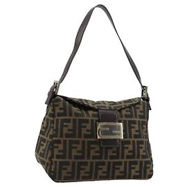 FENDI Zucca Canvas Mamma Baguette Shoulder Bag Black Brown Auth 184555SAM Castaño Negro