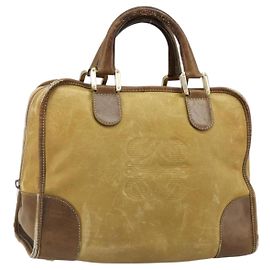 Bolsa LOEWE Anagram Amazonas de Couro Bege Ouro Auth 185279 Bege Dourado
